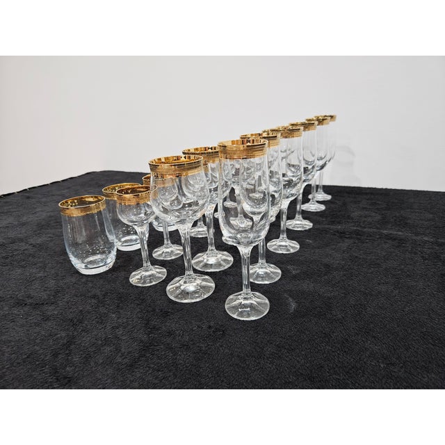 Vintage Gold Crystal Glasses, Set of 24 For Sale - Image 9 of 13