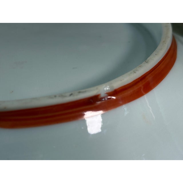 Red Vintage Japanese Geisha Porcelain Bowl With Temple Landscape Scene For Sale - Image 8 of 8