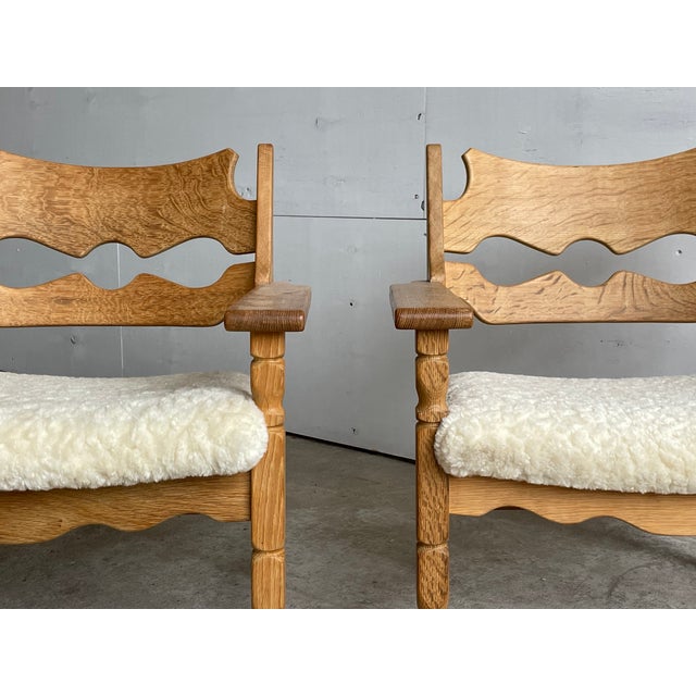 1960s Vintage Danish Razorblade Oak Lounge Chairs by Henning Kjærnulf, 1960s, Set of 2 For Sale - Image 5 of 12