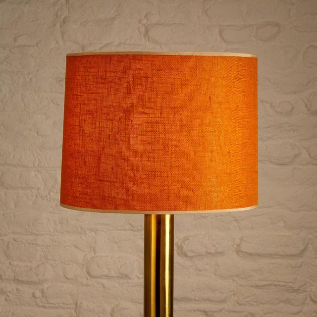 Mid-Century Modern Tall Brass Table Lamp with Original Linen Lamp Shade, Denmark, 1960s For Sale - Image 3 of 14