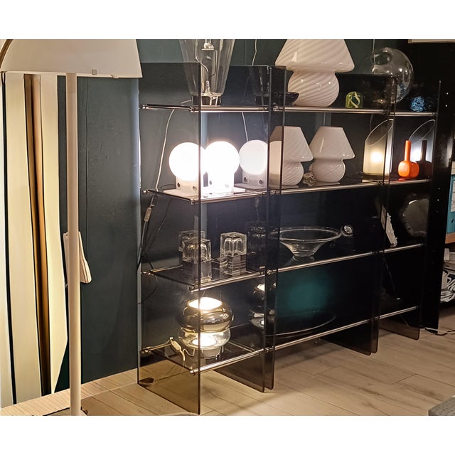 Mid-Century Modern Vintage Metal and Smoked Glass Bookcases, 1970s, Set of 3 For Sale - Image 3 of 11