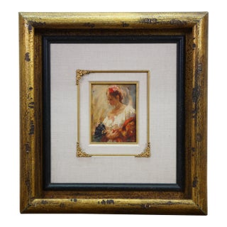 Late 20th Century Mark Arian Study XIX Spanish Flamenco Dancer W Fan Oil Painting on Board 20" For Sale