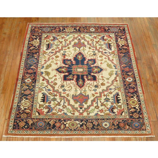 Antique Zabihi Collection Square Heriz Rug - 5'4" x 5'11" For Sale In New York - Image 6 of 10
