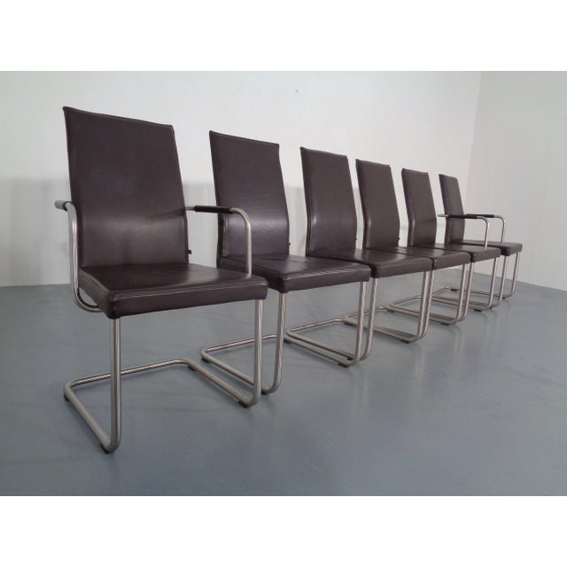 Leather Cantilever Dining Chairs by Karl Friedrich Förster for KFF, 1990s, Set of 6 For Sale - Image 3 of 18