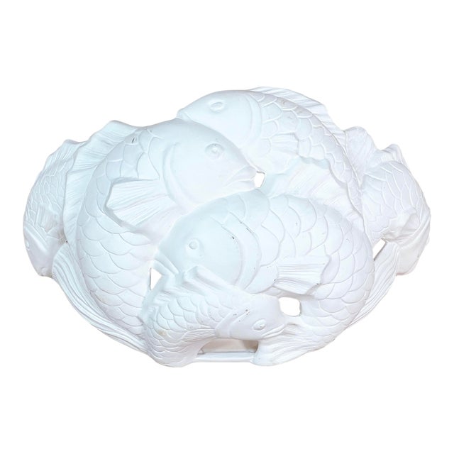 Vintage California Design White Plaster Koi Fish Wall Sconce Light Fixture For Sale