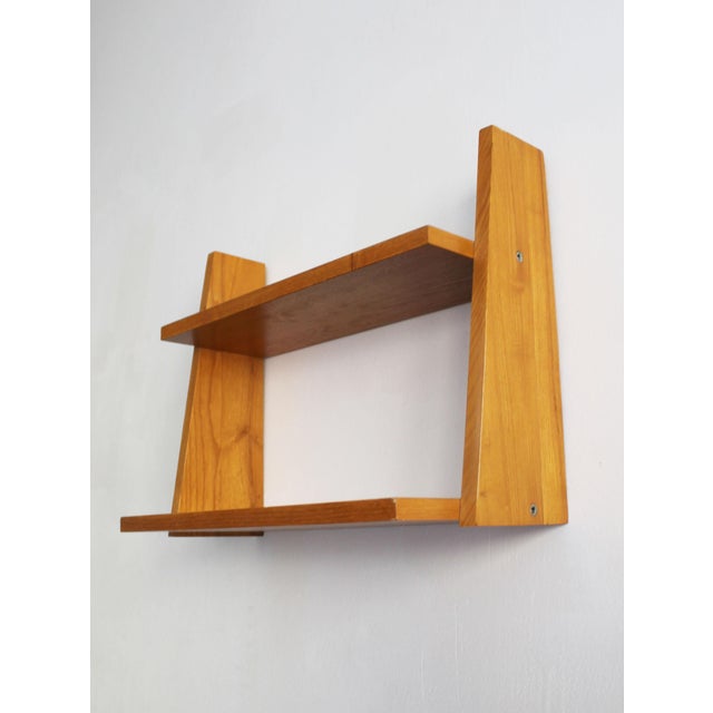 Brown Mid-Century Beech Wall Shelf, Czechoslovakia, 1960s For Sale - Image 8 of 12