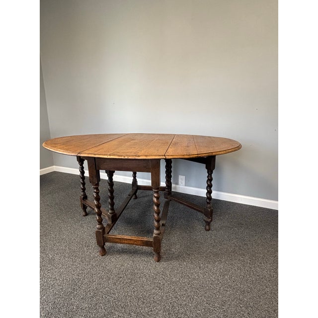 Antique English Oak Drop Leaf Gate Leg Table With Barley Twist For Sale - Image 12 of 12