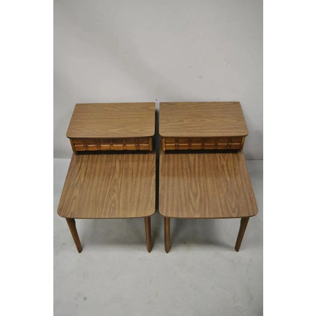 Mid-Century Modern Mersman Mid Century Modern Walnut and Laminate Step Up Side End Tables - A Pair For Sale - Image 3 of 12