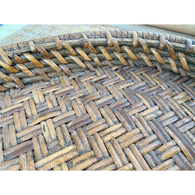 Oval Shaped Natural Bamboo Rattan Woven Wicker Tray With Handles For Sale - Image 9 of 11