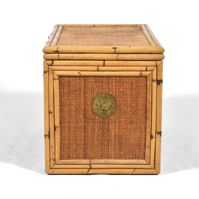 1970s Rattan and Cane Chest with Brass Hardware For Sale In Chicago - Image 6 of 11