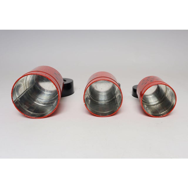 Set of Three Japanese Modern Nesting Canisters With Red and Black Floral Decoration For Sale - Image 4 of 18