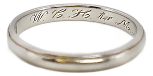 1930s Vintage Art Deco Jr Wood Wedding Band, w.c.h. To m.m.m., Size 5.5