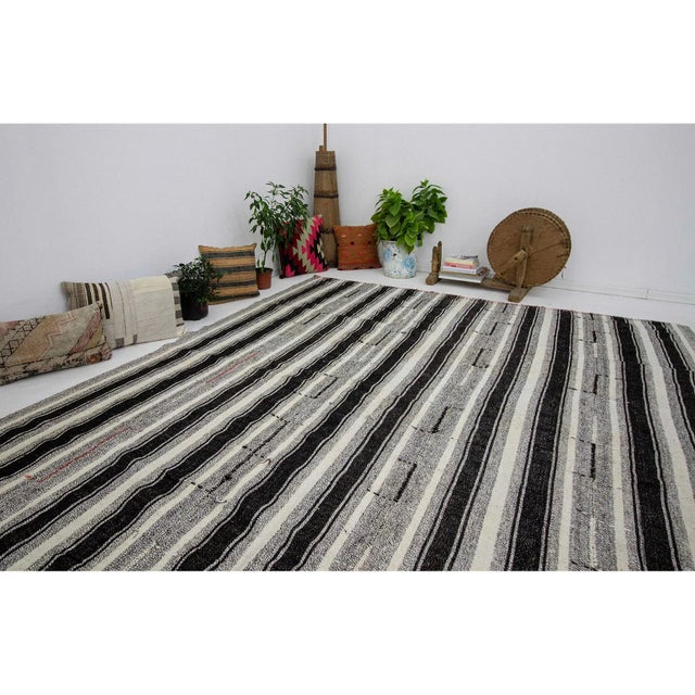Vintage Black & Gray Striped Kilim Rug- 8′ × 10′2″ For Sale In Los Angeles - Image 6 of 7