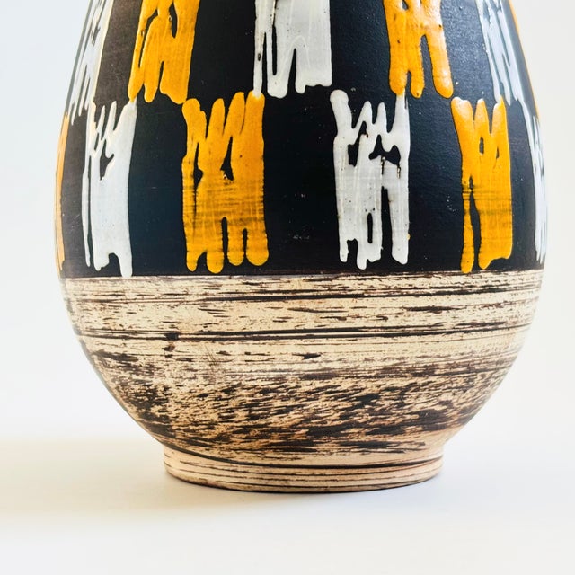 Mid Century West German Pottery Vase - Yellow Checkered For Sale - Image 4 of 9