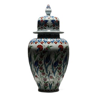Handmade Ceramic “Shah” Vase (30cm) Traditional Blue & Turquoise Leaf Pattern – Regal Teardrop Art Decor For Sale