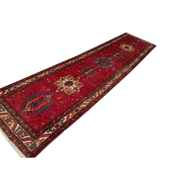 Early 20th Century Red Vintage Heriz Handmade Wool Runner For Sale - Image 5 of 8