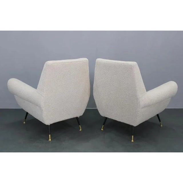 Mid-Century Italian Boucle Armchairs with Iron & Brass Legs, 1950s, Set of 2 For Sale - Image 6 of 17