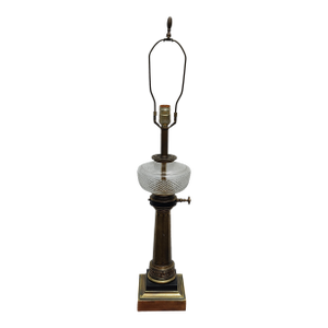 Vintage Stiffel Style Brass & Glass Oil-Lamp Style Table Lamp