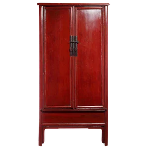 Large Red Lacquer Wedding Cabinet With Brass Hardware From China, 19th Century