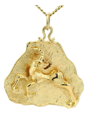 Italian Modernist 14k Gold Handcrafted Sculptural Ram Pendant, Circa 1975