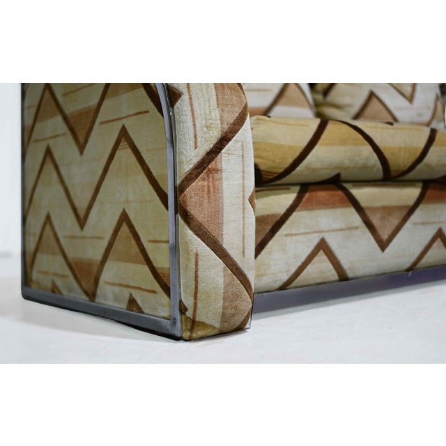 1970s Chrome Frame Sled Base Loveseat Geometric Chevron Upholstery For Sale - Image 12 of 14