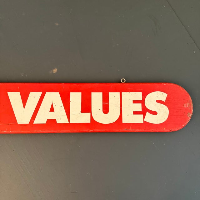 Large Mid-Century Wood Retail Grocery Store Sign "Aisles of Values" For Sale - Image 4 of 9