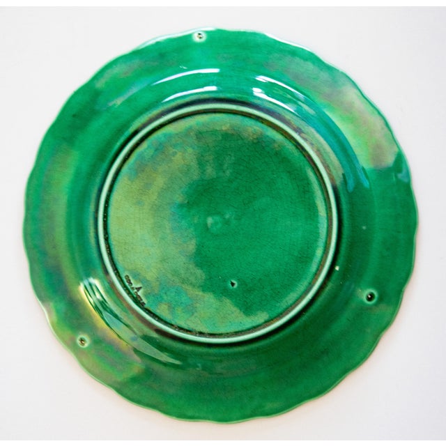 19th Century English Wedgwood Majolica Green Sunflower Plate For Sale In Houston - Image 6 of 8
