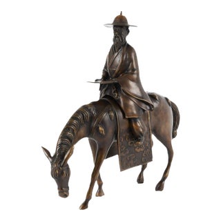 Chinese Bronze Rider on Horseback Sculpture Figurine Equestrian Asian Art For Sale
