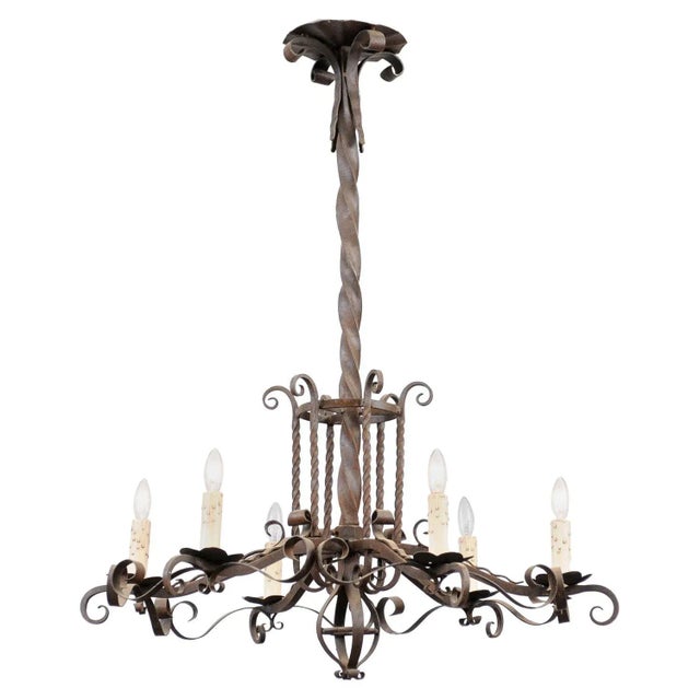 1870s Napoléon III Six-Light Chandelier with Scrolling and Twisted Accents For Sale - Image 11 of 11