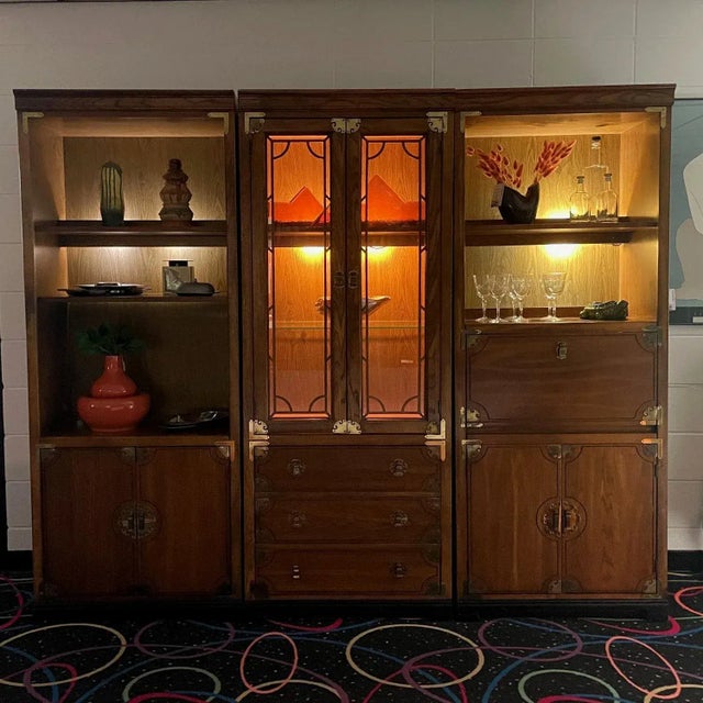 Bernhardt Bernhardt 3 Piece Modular Asian Bookcase Wall Unit With China Cabinet For Sale - Image 4 of 13