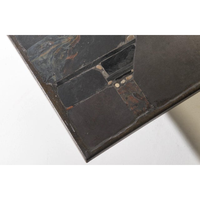 1980s Coffee Table with Stone and Slate and Brass by Paul Kingma, 1984 For Sale - Image 5 of 6