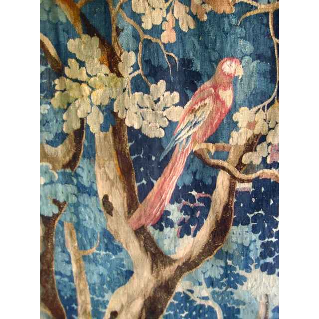 Aubusson French Tapestry Verdure Red Parrot in a Tree 18 Century For Sale - Image 4 of 15