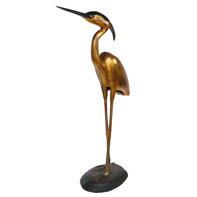 Gold Unusual Freestanding Life Size Heron in Gold and Black Finish C 1980's For Sale - Image 8 of 12