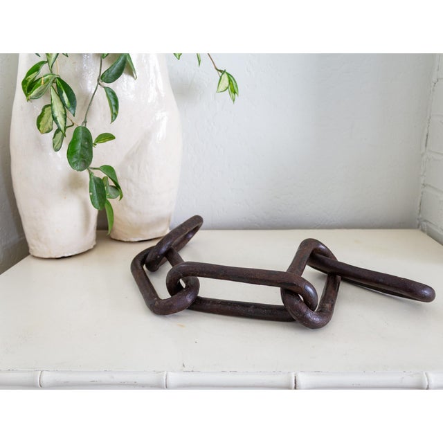 Rustic Primitive Hand Forged Iron Logging Chain or Ship Anchor Chain For Sale - Image 3 of 13