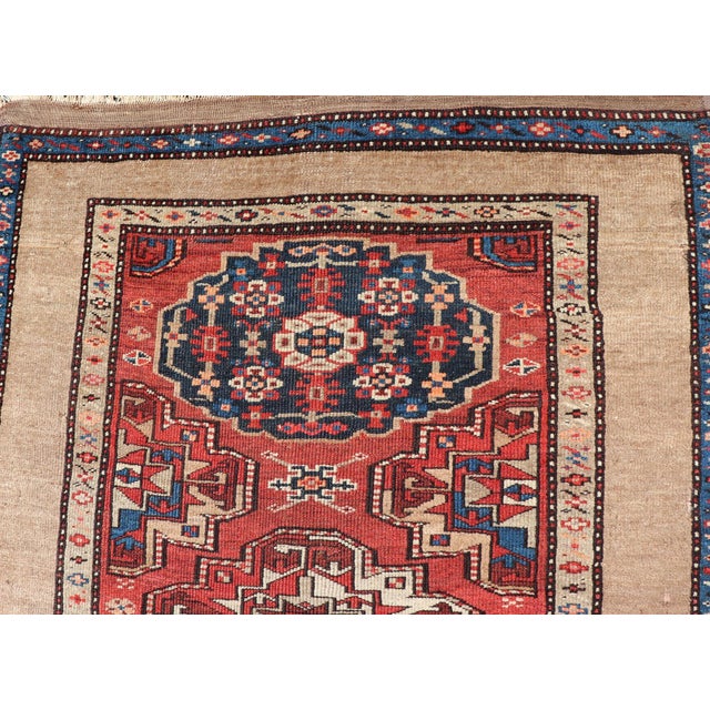 Antique Persian Camel Hair Serab Runner With Tribal Medallion Design Rug For Sale - Image 14 of 17