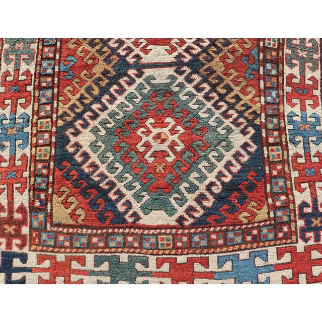 Tribal Antique Caucasian Kazak Rug With Geometric Design Medallions 3'10" X7'4" For Sale - Image 3 of 13