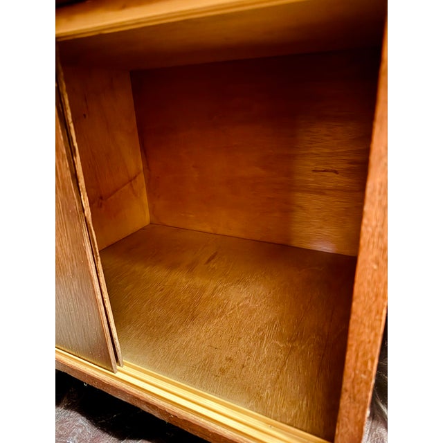 1950s Mid-Century Record Cabinet With Sliding Doors and Brass Pulls For Sale - Image 6 of 12