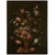 A pair of 17th-century Italian still lifes of flowers, unframed. Oil paintings on canvas with a dark background and finely...