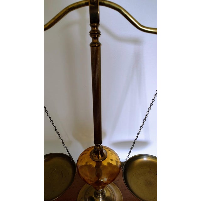 Traditional Vintage Brass Scale With Amber Globe "Scales of Justice" For Sale - Image 3 of 6