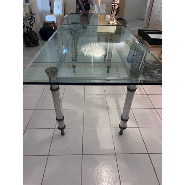 Hollywood Regency 1960's Maison Jansen Steel and Brass Dining Table For Sale - Image 3 of 10