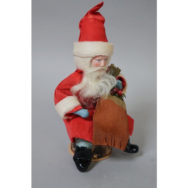 Wood Antique German Crepe Paper & Spun Cotton Santa Figure Under Glass Dome, Made in Germany, Circa 1920s For Sale - Image 7 of 10