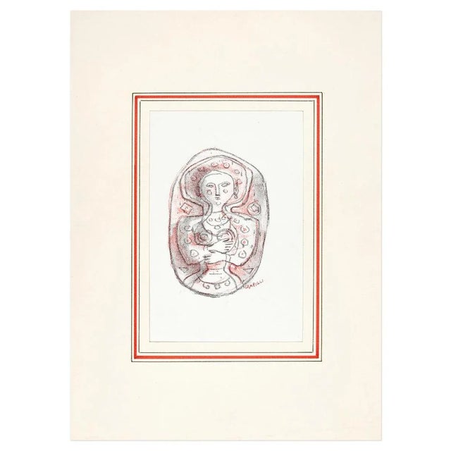 Woman is an original print realized by Massimo Campigli in the 1960s. Colored lithograph. The graphic is printed on a...