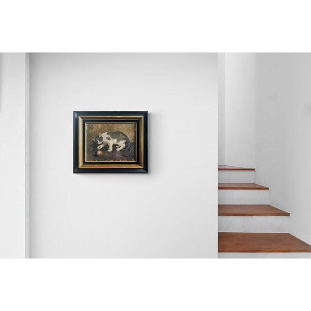 Frode Kierulf, Danish Impressionist Painting, Playing Cat, 1916, Oil on Canvas, Framed For Sale - Image 4 of 6