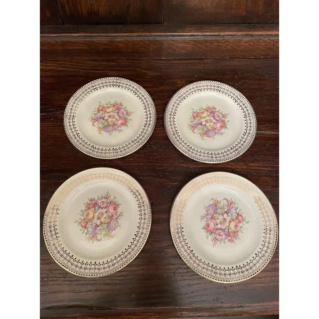 Shabby Chic Mid 20th Century 22k Dessert Plates by Edwin M Knowles China Co- Set of 4 For Sale - Image 3 of 8
