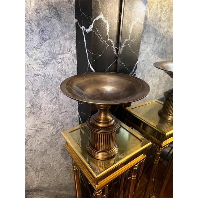 Mid Century bronze tazza compote, handcrafted of the highest quality bronze. Composed of a Neoclassical fluted circular...