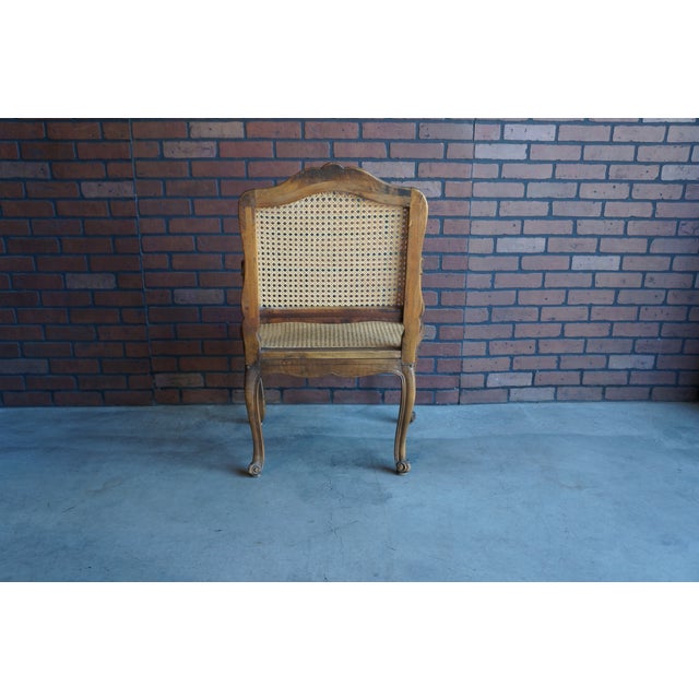 Antique Carved French Walnut Cane Arm Chairs ~ a Pair For Sale - Image 10 of 12
