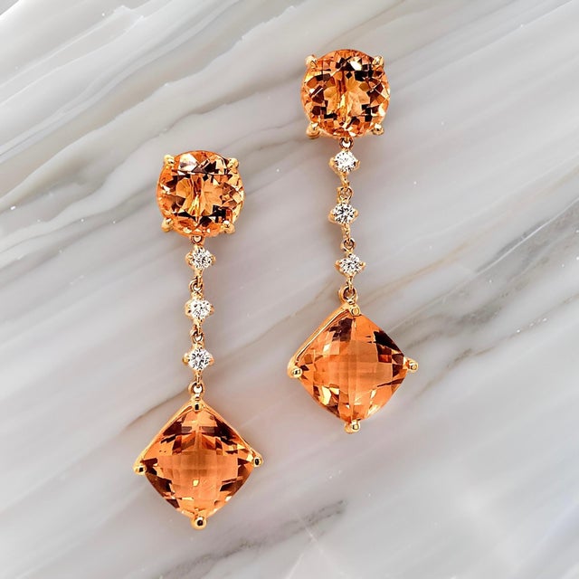 Orange Natural Morganite Diamond Earrings 14k Gold 10.1 TCW Certified For Sale - Image 8 of 14