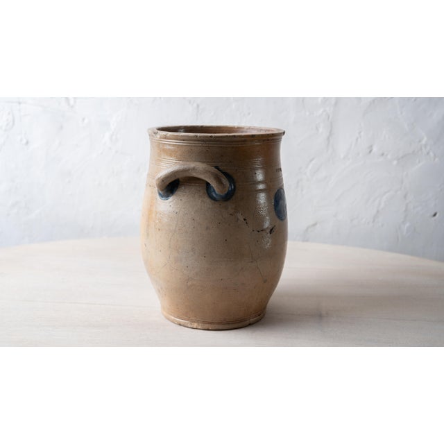 Ceramic Jonathan Fenton Stoneware Jar, j.f. Cartouche & Cobalt Flower, Boston, c.1795 For Sale - Image 7 of 18