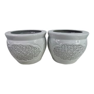 White Reticulated Cache Pots - A Pair For Sale