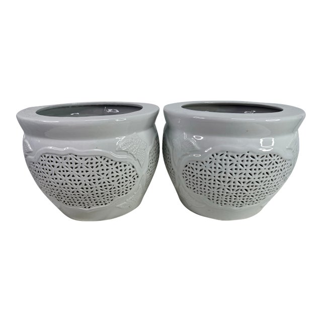 White Reticulated Cache Pots - A Pair For Sale